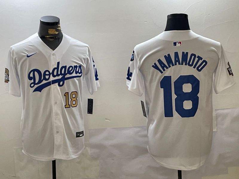 Men Los Angeles Dodgers #18 Yamamoto White Game 2024 Nike MLB Jersey style 11202